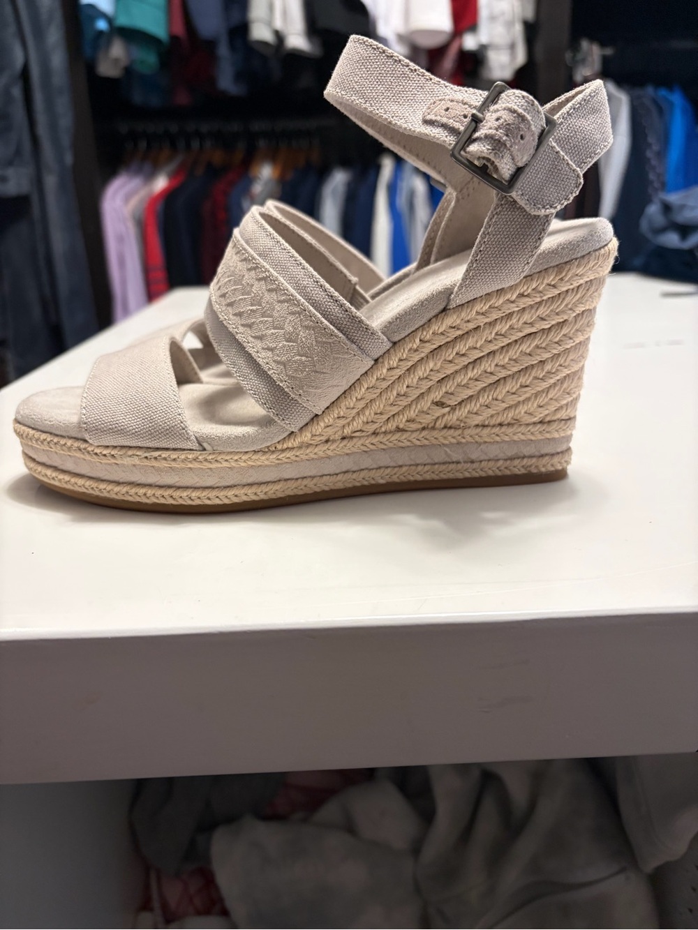 Tom’s Wedge Espadrille Sandals in Light Beige - Women's - Picture 2 of 9